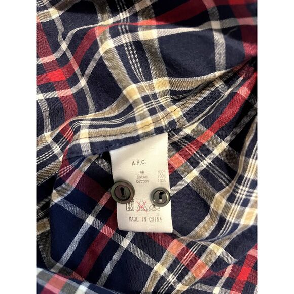 APC Mens Casual Check Shirt Dark Navy Plaid Button Up Size XS - Picture 5 of 6